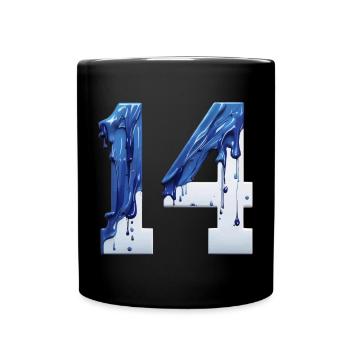NR. 14 NUMMER 14 BLAU WEIß 14. GEBURTSTAG - Tasse einfarbig - Schwarz - Vorne