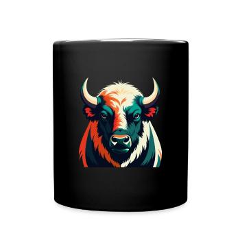 Buffalo Cartoon Character Colorful Pet Animal - Full Colour Mug - black - Front
