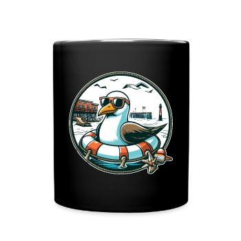 Möwe im Rettungsring - Tasse einfarbig - Schwarz - Vorne