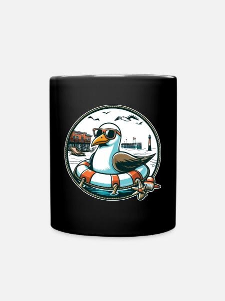 Möwe im Rettungsring - Tasse einfarbig - Schwarz