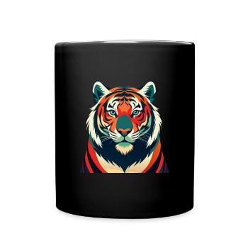 Tiger Cartoon Figur Buntes Haustier Tier - Tasse einfarbig - Schwarz - Vorne