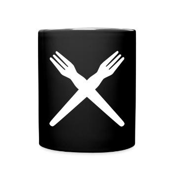 Pommesgabel gekreuzt - Tasse einfarbig - Schwarz - Vorne