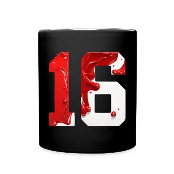 NO. 16 NUMBER 16 RED WHITE 16TH BIRTHDAY - Full Colour Mug - black - Front