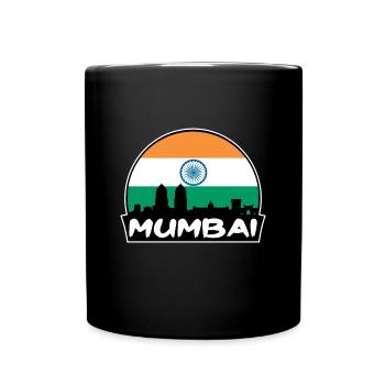 Mumbai Indien Flagge Skyline Silhouette Reisen - Tasse einfarbig - Schwarz - Vorne