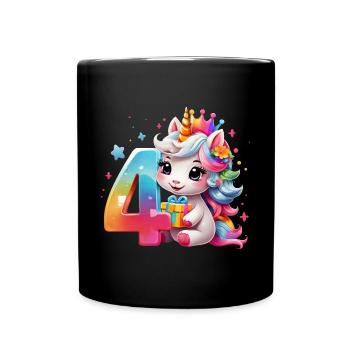 NUMMER 4 JAHRE EINHORN 4. GEBURTSTAG - Tasse einfarbig - Schwarz - Vorne