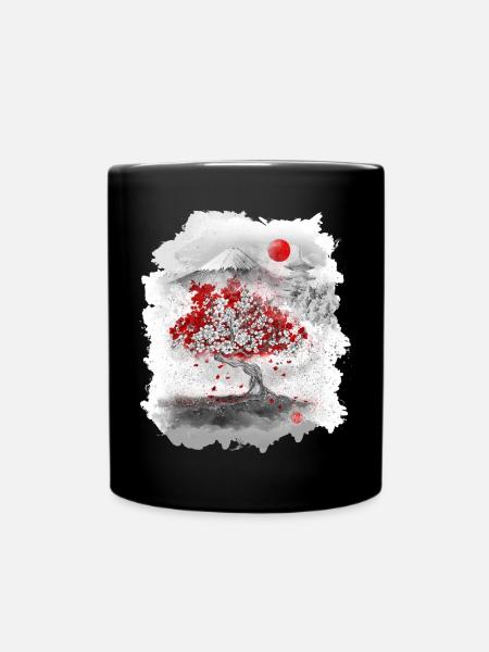 Mount Fuji hinter einem Kirschbaum - Tasse einfarbig - Schwarz