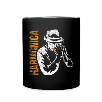 Bluesiger Mundharmonika Straßenmusik - Tasse einfarbig - Schwarz - Vorne