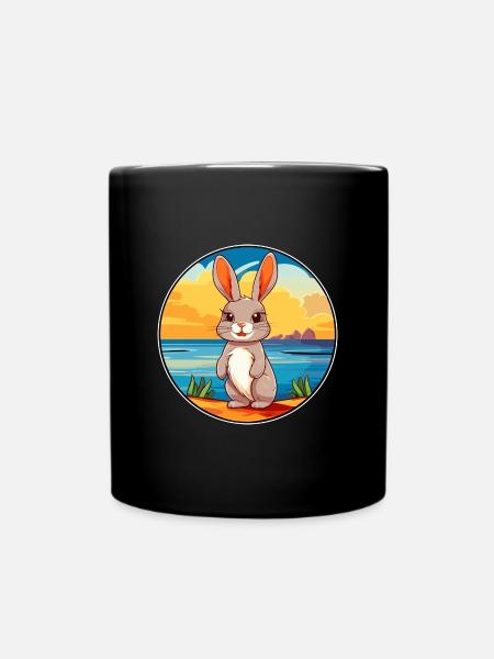 Hase Aquarell Cartoon Kawaii Clipart Tier - Tasse einfarbig - Schwarz