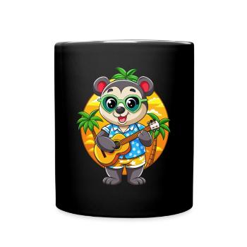 Lustige Panda Cartoon Sommer Strand Sonnenbrille Gitarre - Tasse einfarbig - Schwarz - Vorne