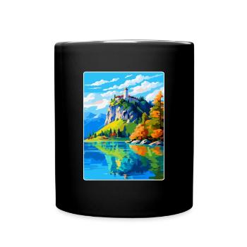 Château de Bled, Slovénie, Affiche de voyage vintage, WPA, Art - Mug uni - noir - Devant