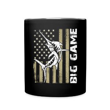 Springender Marlin mit US Flagge Hochseefischen - Tasse einfarbig - Schwarz - Vorne