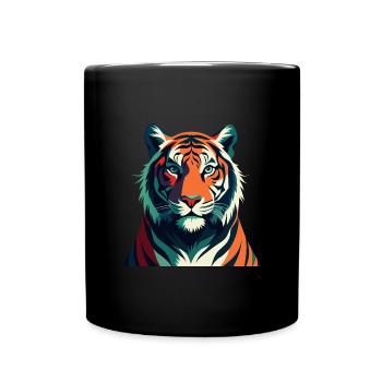 Tiger Cartoon Figur Buntes Haustier Tier - Tasse einfarbig - Schwarz - Vorne