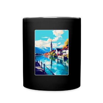 Thun Schweiz Vintage Reiseplakat Souvenir - Tasse einfarbig - Schwarz - Vorne