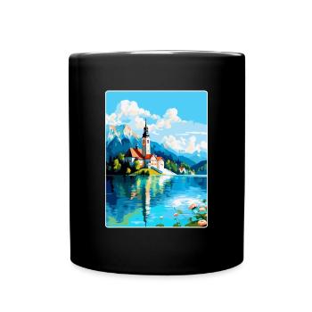 Lac de Bled, Slovénie, Affiche de voyage vintage, Souvenir - Mug uni - noir - Devant