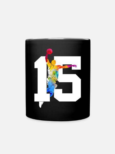 NUMMER 15 BASKETBALL 15. GEBURTSTAG - Tasse einfarbig - Schwarz