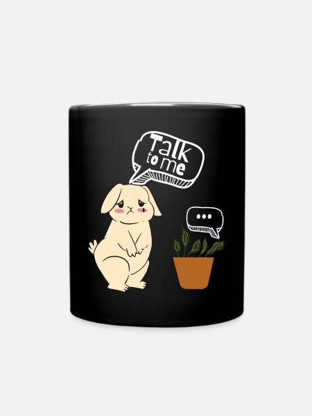 Sad Bunny Talk to Me – Ironic Plant Design - Full Colour Mug - black