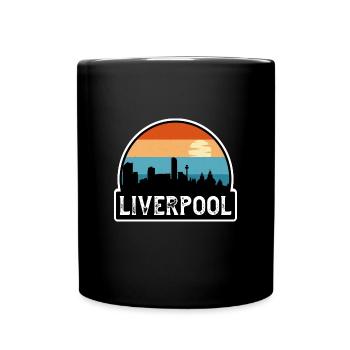 Liverpool England Flagge Skyline Reisesouvenir - Tasse einfarbig - Schwarz - Vorne