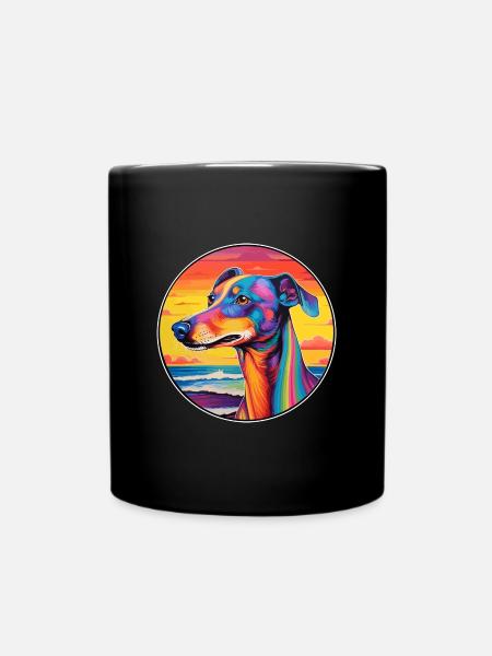 Polnische Windhund-Hunderasse Bunte Karikatur Wasserc - Tasse einfarbig - Schwarz
