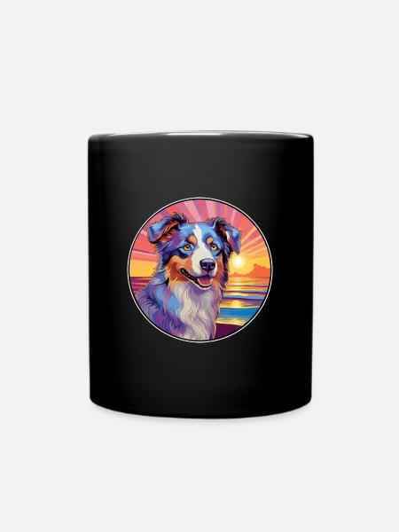 Australian Shepherd Hund Rasse Bunte Karikatur Wat - Tasse einfarbig - Schwarz