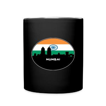 Mumbai, Indien, Flagge, Skyline, Silhouette, Travel - Tasse einfarbig - Schwarz - Vorne