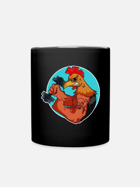 Huhn Hahn Fitness Hantel Geschenk - Tasse einfarbig - Schwarz