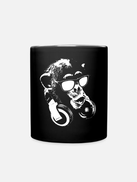 Affe DJ Weiß - Tasse einfarbig - Schwarz