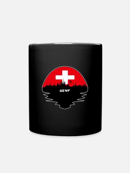 Genf-Schweiz-Flaggen-Skyline-Schattenbild-Reise - Tasse einfarbig - Schwarz