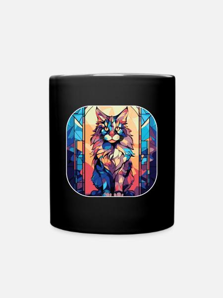 Bunte Maine Coon Katzenrasse Aquarellmalerei - Tasse einfarbig - Schwarz
