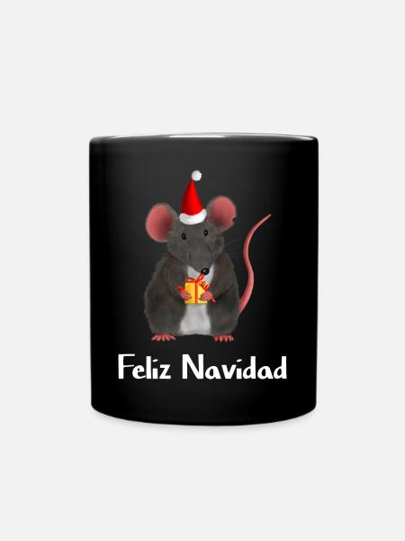 Feliz Navidad - Weihnachtsratte mit Geschenk - Tasse einfarbig - Schwarz