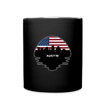 Austin Texas USA Flagge Skyline Silhouette Reisen - Tasse einfarbig - Schwarz - Vorne
