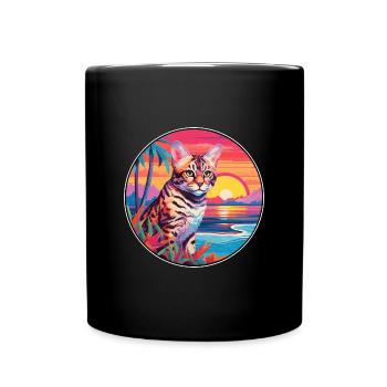 Rotluchs buntes Aquarell Karikatur Kawaii Tier - Tasse einfarbig - Schwarz - Vorne