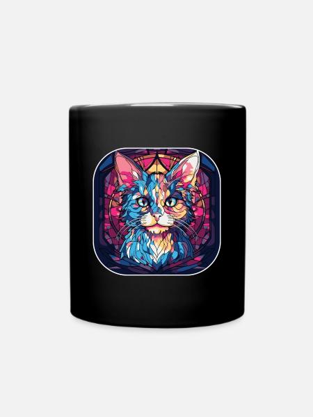 Buntes Aquarellgemälde der LaPerm-Katzenrasse - Tasse einfarbig - Schwarz