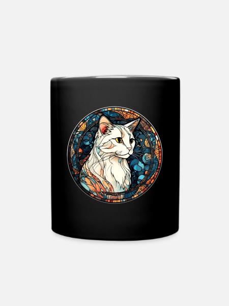 Türkischer Van Cat Breed Aquarell Glasmalerei - Tasse einfarbig - Schwarz