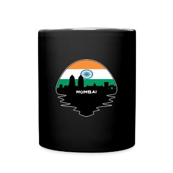 Mumbai Indien Flagge Skyline Silhouette Reisen - Tasse einfarbig - Schwarz - Vorne