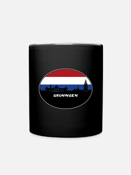 Groningen Niederlande Flagge Skyline Silhouette Trav - Tasse einfarbig - Schwarz