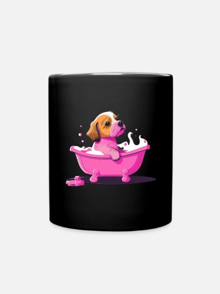 Süsser junger Hund in der Badewanne - Tasse einfarbig - Schwarz