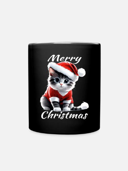 Weihnachtskätzchen im Santa-Outfit - Tasse einfarbig - Schwarz