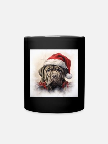 Mastino Napoletano mit Weihnachtsmütze - Tasse einfarbig - Schwarz