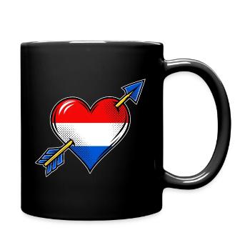 Holland Flagge Herz mit Pfeil - Tasse einfarbig - Schwarz - Rechts