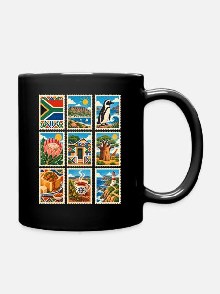 Südafrika Briefmarken - Tasse einfarbig - Schwarz