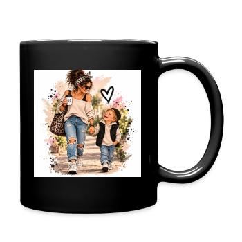 Mutter Kind Liebe unterwegs - Tasse einfarbig - Schwarz - Rechts
