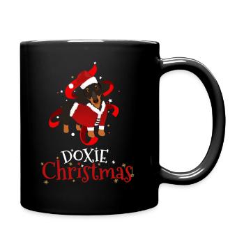 Doxie Christmas Dackel im Weihnachtslook - Tasse einfarbig - Schwarz - Rechts