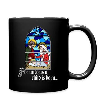 Denn uns ist ein Kind geboren - Tasse einfarbig - Schwarz - Rechts