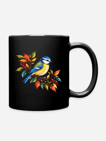 Blaumeise im bunten Herbst - Tasse einfarbig - Schwarz