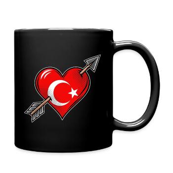 Türkei Flagge Herz mit Pfeil - Tasse einfarbig - Schwarz - Rechts