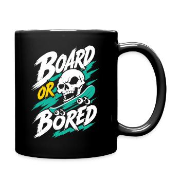 Skateboard und Totenkopf – Board or Bored - Tasse einfarbig - Schwarz - Rechts