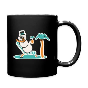 Schneemann im Liegestuhl - Tasse einfarbig - Schwarz - Rechts