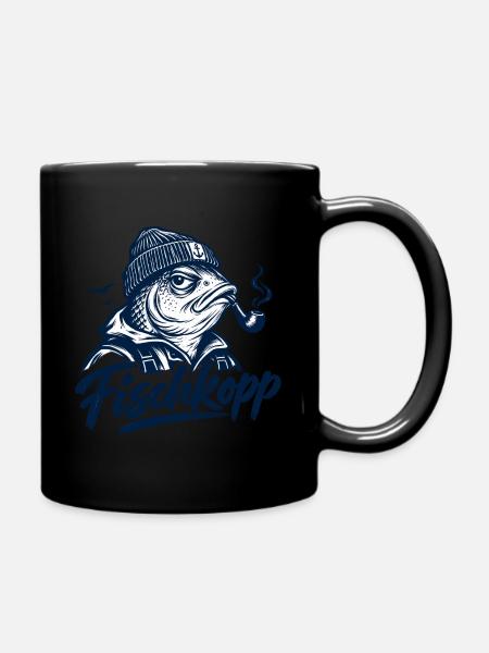 Fischkopp - Fisch - Nordsee - Ostsee - Spruch - Tasse einfarbig - Schwarz