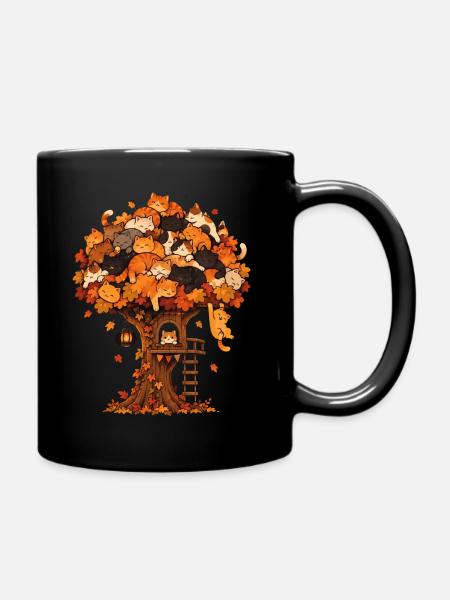 Katzenbaum Herbsttraum - Tasse einfarbig - Schwarz