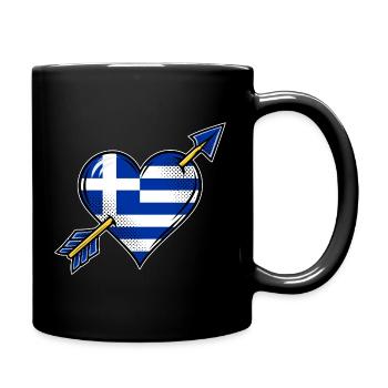 Griechenland Flagge Herz mit Pfeil - Tasse einfarbig - Schwarz - Rechts